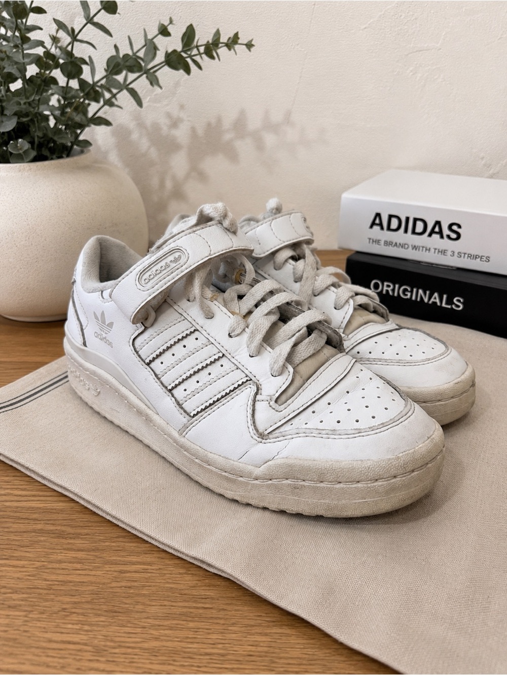 white Adidas Forum Low  used 6.5